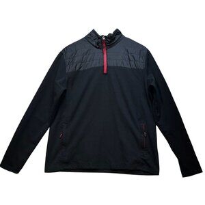 Eddie Bauer Womens Mixed Media 1/4 Zip Jacket Pullover Long Sleeve Size L Black